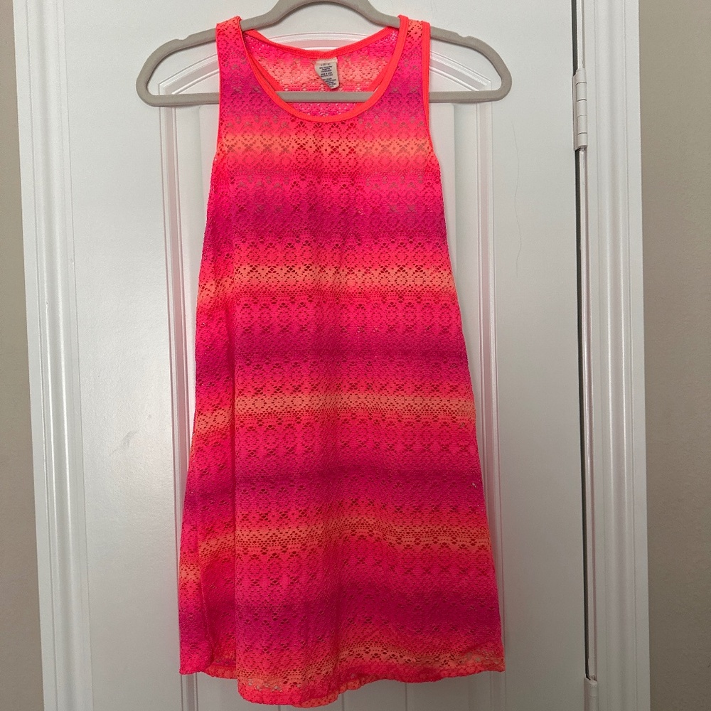 OP Neon Pink & Orange Lace Racerback Cover-Up Dress XL (14-16)